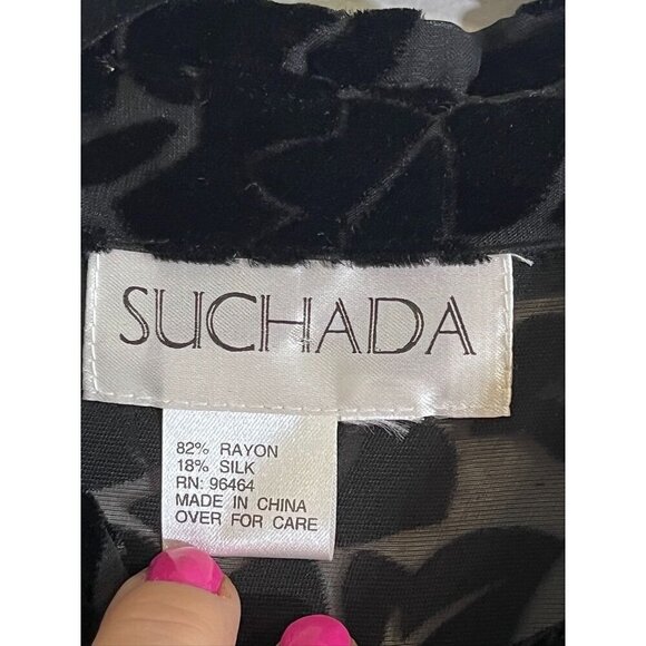 Suchada Burnout Floral Top M Black Preppy Western Boho Whimsigoth Classic 80s - Picture 2 of 11